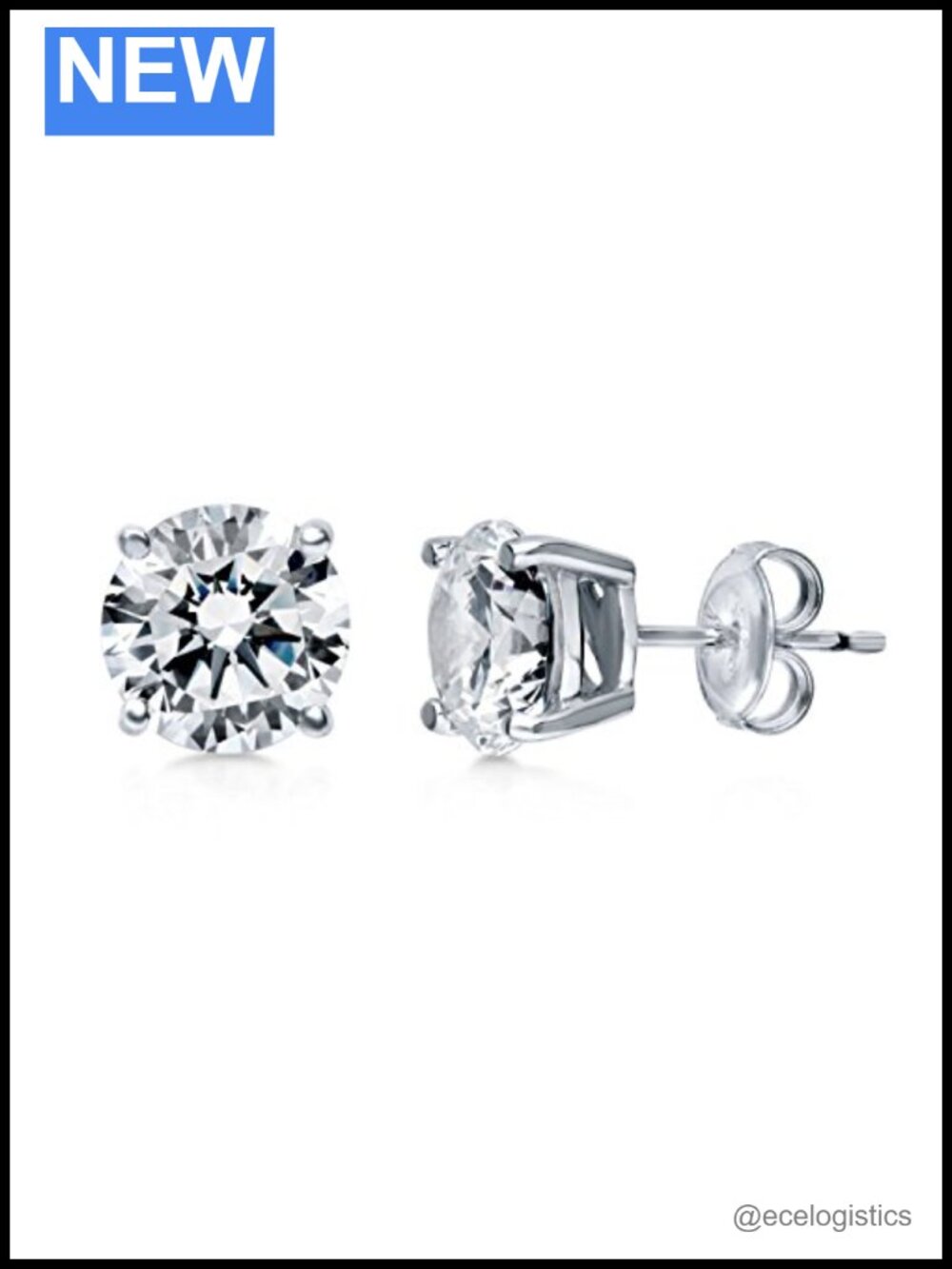 Sterling Silver Gold Flashed CZ Solitaire Stud Earrings